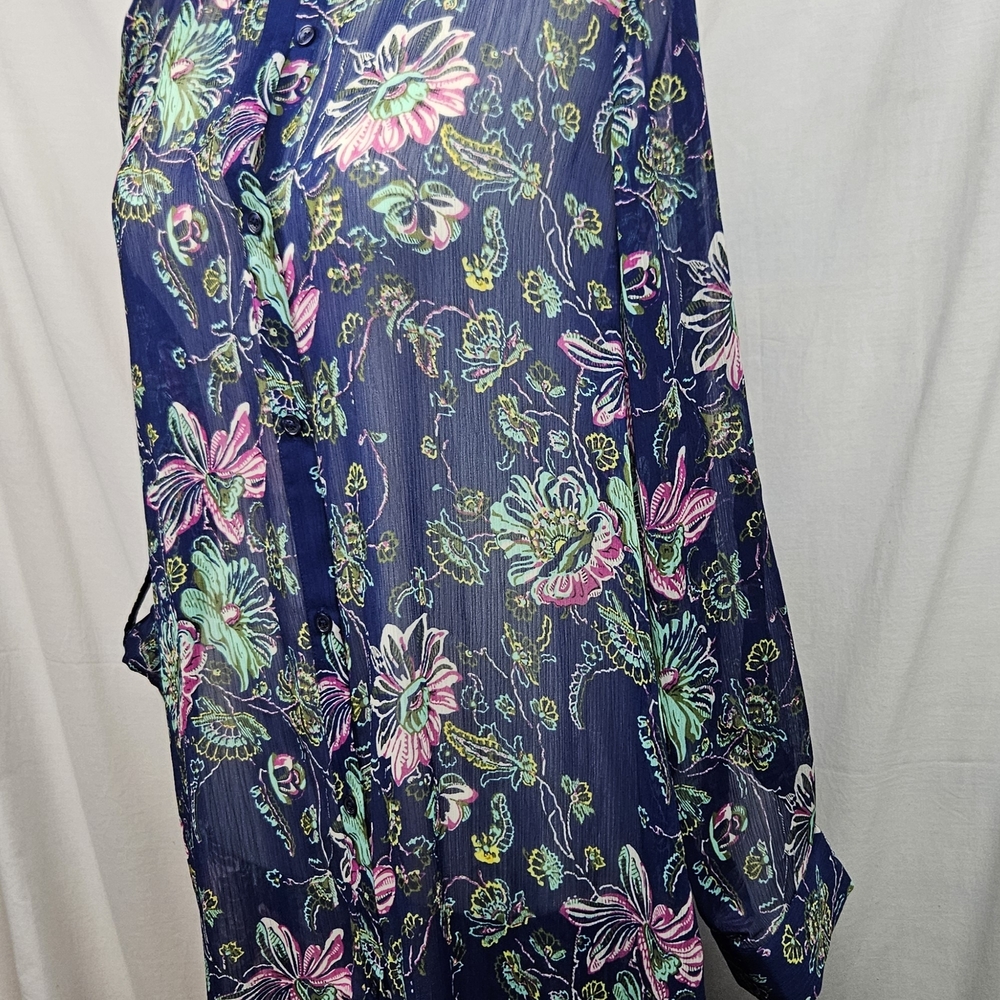 C Wonder By Christian Siriano Sheer Blue Floral Maxi Dress Sz 14 Coquette Fairy - Picture 5 of 8